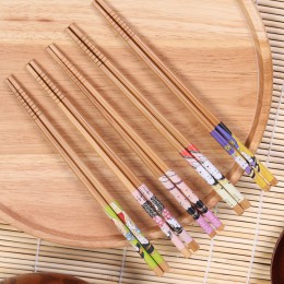 5 par Handmade zastawa stołowa pałeczki zestaw narzędzi prezent japoński pałeczki naturalne kije styl bambusa zestaw do kuchni H