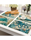 Miracille 2/4/6 sztuk zestaw maty stołowe kuchenne pościel bawełniana serwetka morska morski żółw Octopus wzór dekoracyjne podkł