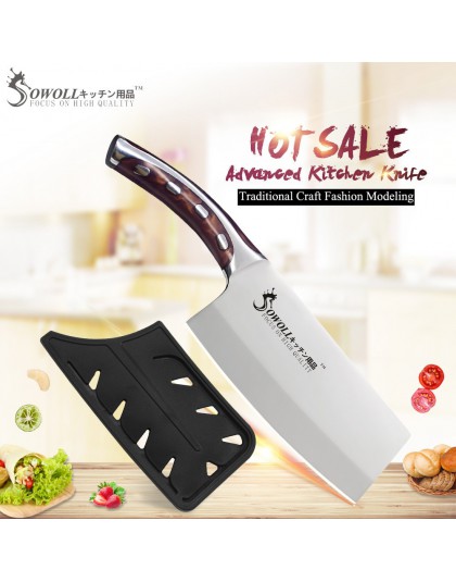 SOWOLL marka 4cr14mov noże kuchenne ze stali nierdzewnej 7 cal nóż kuchenny do krojenia żywica Fibre uchwyt tasak gotowania akce