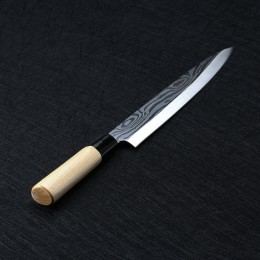 Laserowe noże szefa kuchni damasceńskiej japoński łosoś Sushi noże ze stali nierdzewnej Sashimi nóż kuchenny surowe ryby filet w