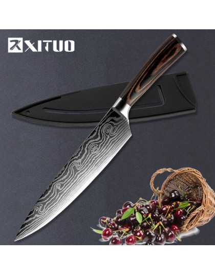 XITUO 8 ''cal nóż szefa kuchni japońskiej stali nierdzewnej szlifowanie laserowe wzór profesjonalny kucharz noże ostre ostrze nó