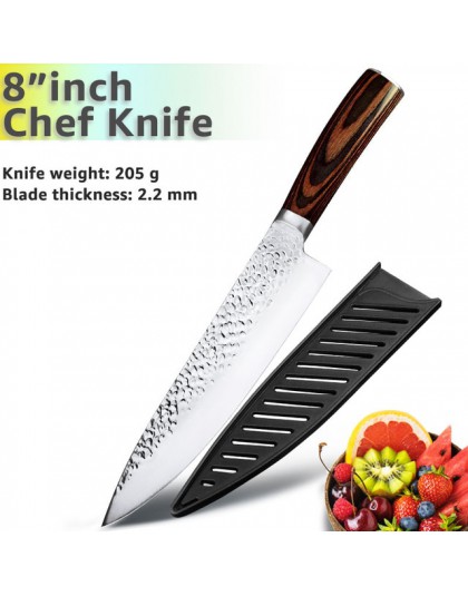 Nóż kuchenny 8 cal Chef 7CR17 440C niemiecki japoński noże ze stali nierdzewnej tasak do mięsa krajalnica narzędzie nóż santoku 