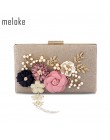 Meloke 2019 nowa moda handmade kwiatowy torebki wieczorowe ślubne sprzęgła torby z łańcuszkiem z pereł party torby dla pań MN569
