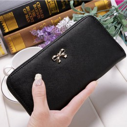 Posiadacz karty portfel panie śliczne Bowknot kobiety długi portfel czysty kolor torba sprzęgło 2019 nowy PU skórzany portfel et