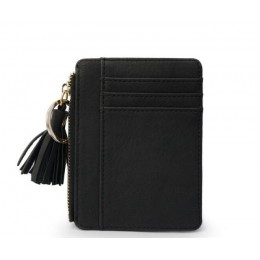 ETya Slim kobiety portfel krótki torba mała uchwyty na karty kredytowe ze skóry Pu cienkie Tassel portfele na zamek błyskawiczny