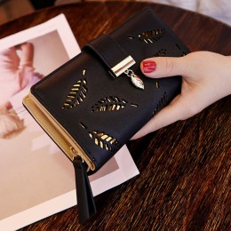 2019 kobiety portfel torebka długi portfel damski złoty Hollow liście pokrowiec torebka dla kobiet portmonetka posiadaczy kart P