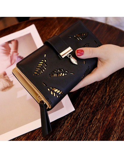 2019 kobiety portfel torebka długi portfel damski złoty Hollow liście pokrowiec torebka dla kobiet portmonetka posiadaczy kart P
