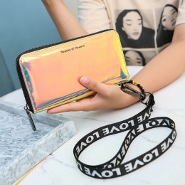 Nowa smycz laserowa holograficzny Portfel damska długa torebka sprzęgłowa torba kobiet kobiety portfele portmonetki Portfel na z