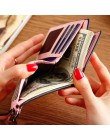 Portfel kobiety PU różowy czarny fioletowy niebieski, szary, brązowy kobiety saszetka na karty z zamkiem Hasp krótki portfel dam