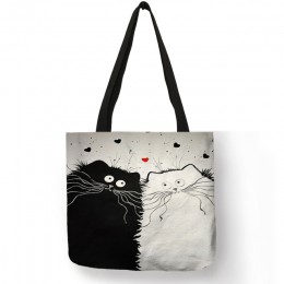 Dostosowane słodkie kot druku kobiet torebki lniane torby na ramię z nadrukiem Logo na co dzień podróży torby plażowe