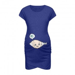 Modna bawełniana sukienka damska ciążowa dopasowana okrągły dekolt asymetryczny dół krótki rękaw zabawna grafika na brzuchu