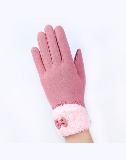 Moda Eleganckie Damskie Rękawice Z Ekranem Dotykowym Zima Panie Koronki Warm Cashmere Łuk Pełny Finger Guantes Rękawice Na Rękę 
