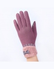 Moda Eleganckie Damskie Rękawice Z Ekranem Dotykowym Zima Panie Koronki Warm Cashmere Łuk Pełny Finger Guantes Rękawice Na Rękę 