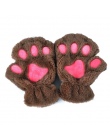 Zima Piękne Rękawiczki Kobiety Bear Cat Claw Paw Mitten Pluszowe Fingerless Glovers Bezpieczeństwa Pracy Ciepłe Krótki Palec Pół