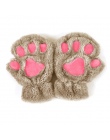 Zima Piękne Rękawiczki Kobiety Bear Cat Claw Paw Mitten Pluszowe Fingerless Glovers Bezpieczeństwa Pracy Ciepłe Krótki Palec Pół