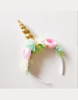 2018 Glitter Metalowe jednorożec Pałąk Dziewczyny Szyfonu Kwiaty Hairband Dla Dzieci liść kwiat Róg Party Akcesoria Do Włosów