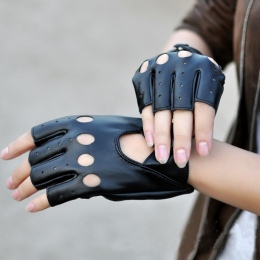 1 para Kobiet Pół Palca Rękawiczki Jazdy 1 sztuk PU Skórzane Rękawiczki Bez Palców Dla Kobiet Czarny