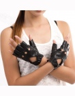 1 para Kobiet Pół Palca Rękawiczki Jazdy 1 sztuk PU Skórzane Rękawiczki Bez Palców Dla Kobiet Czarny