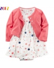 ZOFZ New baby Girl Dress Regularne O-Neck 2 sztuk Suknie dla dziewczyny Bawełna Kwiatowe Sukienki z Długim Rękawem Kardigan Dzie