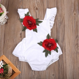 Haft Kwiat Biały Noworodków Infant Dziewczyna Odzież Floral Backless Romper Kombinezon Body suit Sunsuit odzież dla noworodków