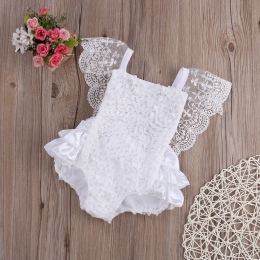 Baby Girl Ubrania Sunsuit Stroje Piękne Białe Koronki Koronki Kwiatowy Body Dla Bobasów 0-18 Miesięcy dla Birthday Party body
