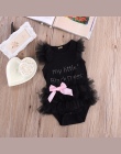 Gorący Newborn Baby Dziewczyny Body Moda Haftowane Koronki My Little Black Dress List niemowląt Body Dla Dziecka