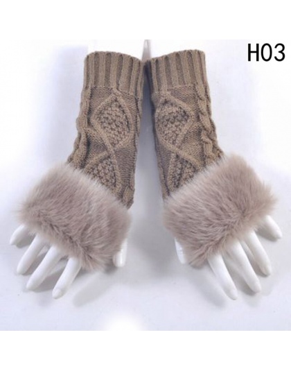 1 para Moda Kobiety Faux Rabbit Fur Ręka Rękę Szydełka Dzianiny Fingerless Rękawice Dziania Rękawiczki Zimowe Jesień Cieplej