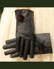 Damskie Rękawiczki Zimowe Ciepłe Czarny PU Skórzane Rękawice Rękawice z Ekranem Dotykowym Dla Kobiety