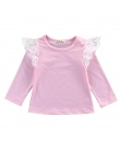 Cute Toddler Różowy Top Moda Niemowlę Koronka Koszulki Dziewczynka Jesień Paski Strój