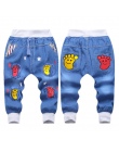 Gorąca Wyprzedaż! 2016 New Kids Jeans Elastyczny Pas Proste Niedźwiedź Wzór Siódmy Spodnie Chłopiec Detaliczna Jeansy Denim Dla 