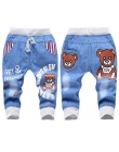 Gorąca Wyprzedaż! 2016 New Kids Jeans Elastyczny Pas Proste Niedźwiedź Wzór Siódmy Spodnie Chłopiec Detaliczna Jeansy Denim Dla 