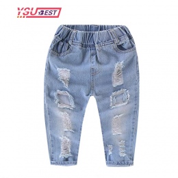 Dziewczyny mody Spodnie Jeansowe Dziura Wiosna Jesień Spodnie 2018 Dzieci odzież Jeans Niebieskie Spodnie Dorywczo Spodnie Dziec