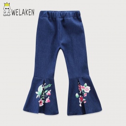 WeLaken Dziewczyny Denim Spodnie Kwiatowy Print Jeans 2018 New Arrival Odzieży Dla Dzieci Moda Dla Dzieci Spodnie Na Co Dzień Dz