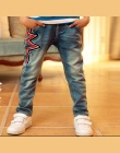 2018 New Moda Dla Dzieci Dżinsy Elastyczny Pas Proste spodnie pięcioramienna gwiazda kieszeni spodni stóp dzieci chłopiec dżinsy