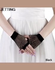 Modne kabaretkowe oryginalne rękawiczki damskie krótkie bez palców w kolorze klasycznej czerni gotycki styl cienkie