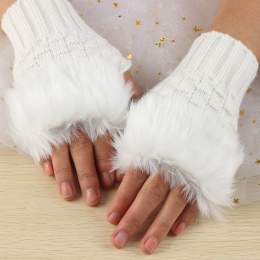 1 Para Mieszanka Wełny Faux Rabbit Fur Kobiety Szydełka Zimowe Rękawiczki Ciepłe Rękawiczki Rękawiczki Bez Palców Z Dzianiny Kob