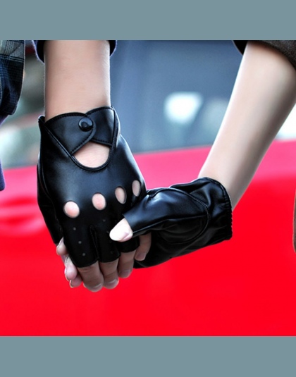 Kobiety Half Finger Gloves Biker Jazdy Rękawice Skórzane Dla Kobiet i Mężczyzn Czarny Lato Gothic Punk Style Rękawiczki Bez Palc