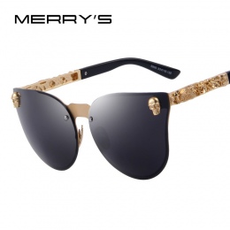 MERRY'S Moda Kobiety Gothic Czaszka Ramki Okularów Metalu Świątyni Óculos de sol UV400