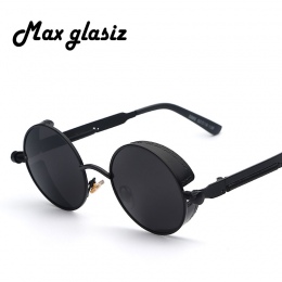 Maxglasiz Brand new 2018 Lustro Obiektyw Okrągłe Okulary Gogle Steampunk Okulary Przeciwsłoneczne W Stylu Vintage Retro Okulary 