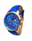 Powieść projekt New Luxury Fashion Faux Leather Mężczyźni Niebieski Ray Szkła Analogowe Zegarki Kwarcowe Dorywczo Fajny Zegarek 