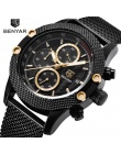 BENYAR Sport Chronograph Zegarki Moda Męska Mesh & Rubber Band Wodoodporna Luksusowa Marka Złoty Zegarek Kwarcowy Saat dropshipp