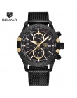 BENYAR Sport Chronograph Zegarki Moda Męska Mesh & Rubber Band Wodoodporna Luksusowa Marka Złoty Zegarek Kwarcowy Saat dropshipp