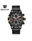 BENYAR Sport Chronograph Zegarki Moda Męska Mesh & Rubber Band Wodoodporna Luksusowa Marka Złoty Zegarek Kwarcowy Saat dropshipp