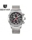 BENYAR Sport Chronograph Zegarki Moda Męska Mesh & Rubber Band Wodoodporna Luksusowa Marka Złoty Zegarek Kwarcowy Saat dropshipp