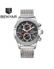 BENYAR Sport Chronograph Zegarki Moda Męska Mesh & Rubber Band Wodoodporna Luksusowa Marka Złoty Zegarek Kwarcowy Saat dropshipp