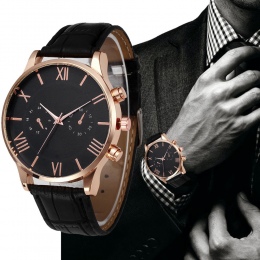 2017 Nowy Marka Złoto Mens Zegarki Top Marka Luksusowe PU Skóra Zegarek Kwarcowy Zegarek Mężczyzna Prezent Rabat Relogio Masculi