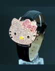 Hot Sprzedaży Śliczne Skóra Hello Kitty Zegarka Dzieci Dziewczyny Kobiety Kryształ Sukienka Zegarek Kwarcowy Relogio Feminino 04