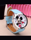 Drop shipping Cartoon Piękne dziewczyny Minnie mouse style Kolor numer dial dzieci studenci dziewczyny skórzany zegarek kwarcowy