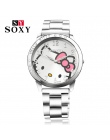 Pełna Nierdzewna Hello Kitty Zegarka Kobiet Zegarek Kwarcowy Kreskówka Zegarki Dzieci 3D Kryształ Moda Relojes Christmas Gift