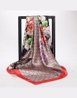 Fashion Square Chustę Kobiety Vintage Flower Hidżab Chustki na szyję Luksusowe Marki Szaliki Kobieta 90*90 cm Szal & Okłady 2018